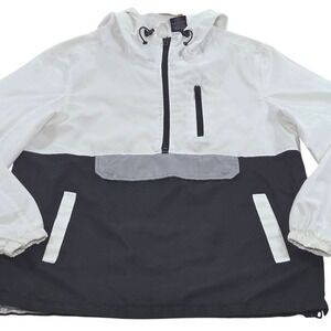 Distortion‎ Anorak Jacket White Black Color Block Hooded Pullover Men Medium